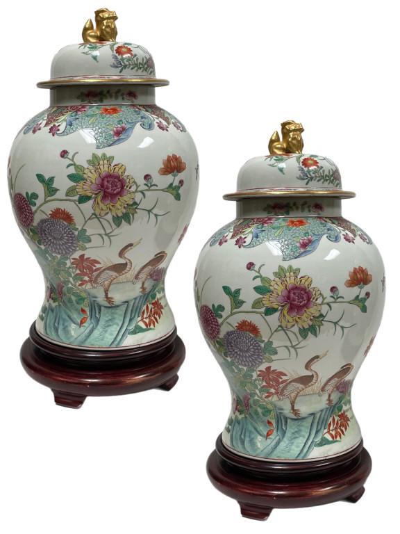 FAMILE VERTE STYLE PORCELAIN GINGER JARS, PAIR 24" (1 of 9)