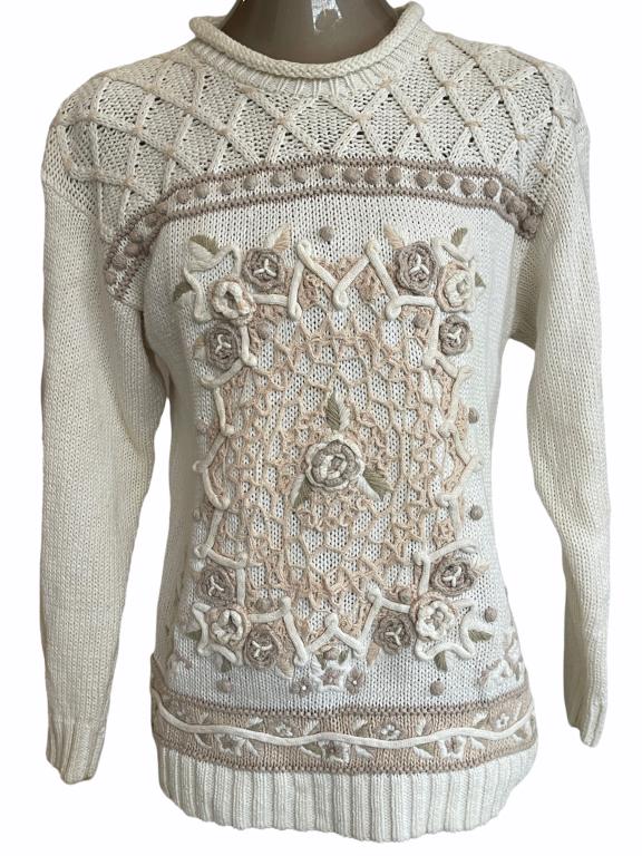 BELDOCHPOPPER  CREAM KNIT SWEATER SZ S (1 of 2)