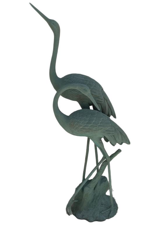 LARGE PAIR OF CRANES BRONZE STYLE STATUE 55" (1 of 6)