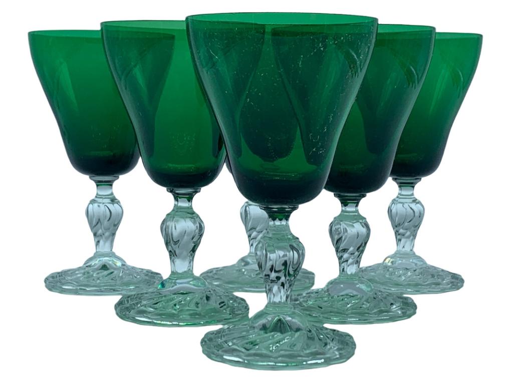 VINTAGE BERWICK BUBBLE STYLE CHAMPAGNE GLASSES(6): -VINTAGE GREEN ANCHOR HOCKING BERWICK BUBBLE STYLE CHAMPAGNE GLASSES(6) -JR 8/19
