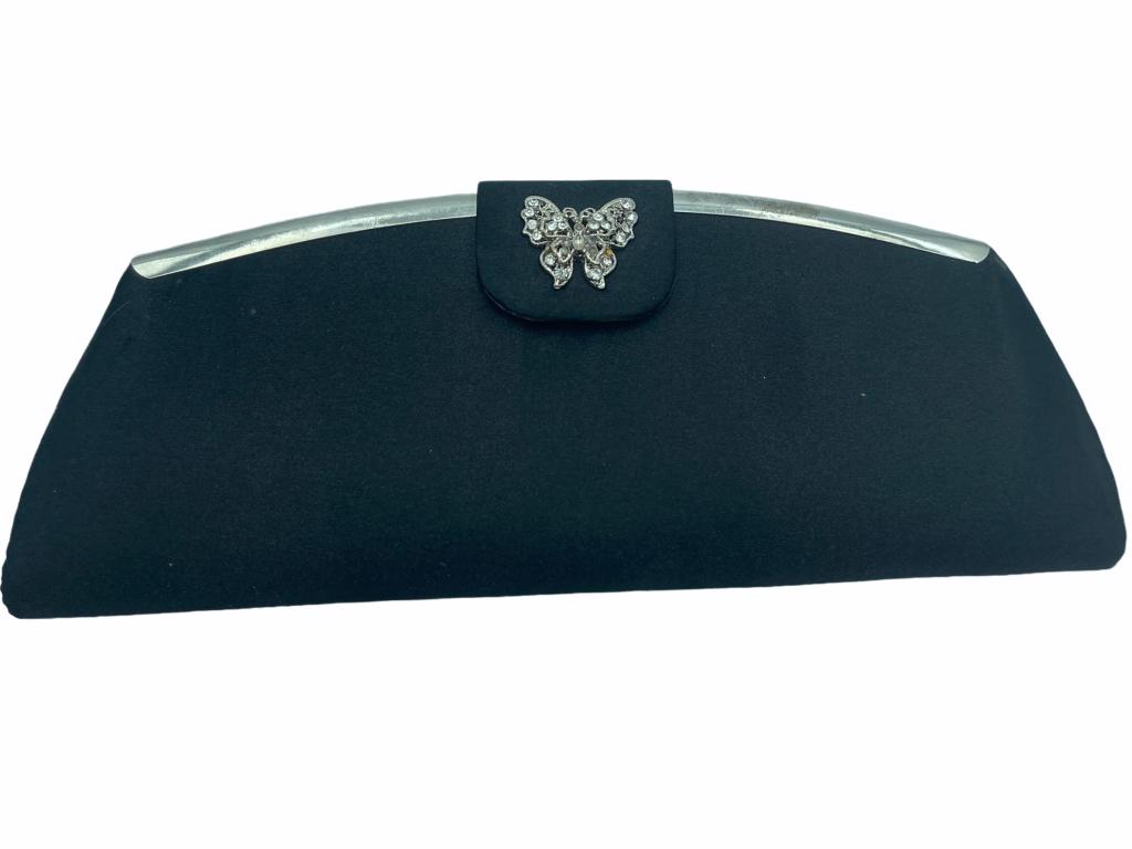 VINTAGE BLACK EVENING BAG W/ BUTTERFLY CLASP (1 of 4)