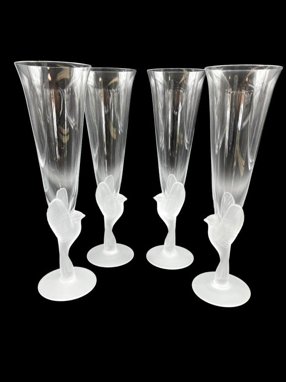 SET OF 4 LALIQUE STYLE TALL CHAMPAGNE GLASSES 9" (1 of 8)