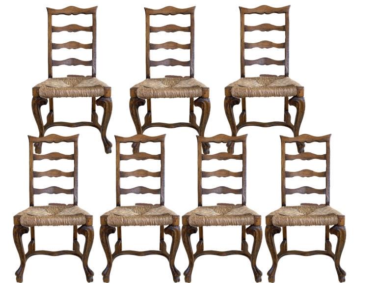 7 ITALIAN 19C. STYLE WOOD & STRAW DINING CHAIRS (1 of 5)