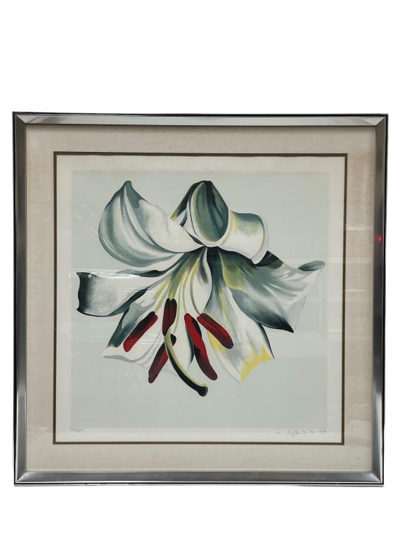 L. NESBITT PENCIL SIGNED FLOWER PRINT ART 37" (1 of 4)