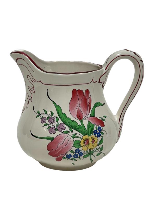 VTG K&G LUNEVILLE FRANCE CENTRAL ROSE PITCHER 6": VINTAGE K&G LUNEVILLE FRANCE CENTRAL ROSE PITCHER / LARGE CREAMER 6" | OLD STRAUSBERG KELLER AND GUERIN EARTHENWARE -PRE OWNED CONDITION-DP7822 THIRD PARTY SHIPPING REQUIRED ON ALL ITEMS. A list of sh