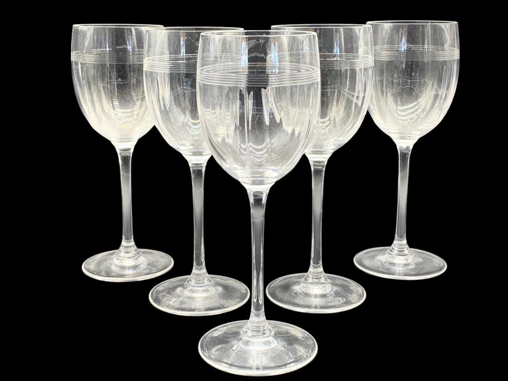 VTG CHRISTOFLE WINE GLASS SET (5): -VTG CHRISTOFLE WINE GLASS SET (5) -SET OF 5 GLASSES -STAMPED ON BOTTOMJR 9/12