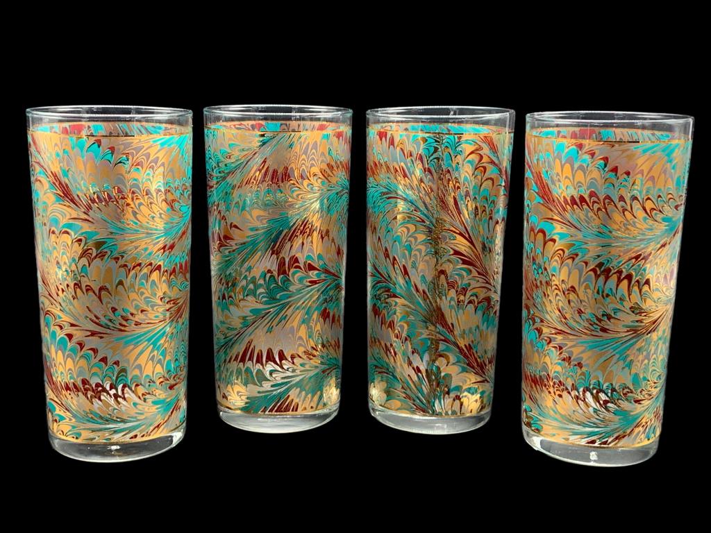 VTG CULVER MARBLE TEAL HIGH BALL GLASSES (1 of 4)