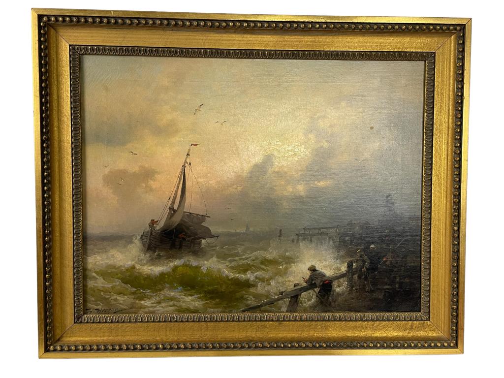 HERMANN HERZOG ORIGINAL SHIP OIL PAINTING 23.5" (1 of 6)