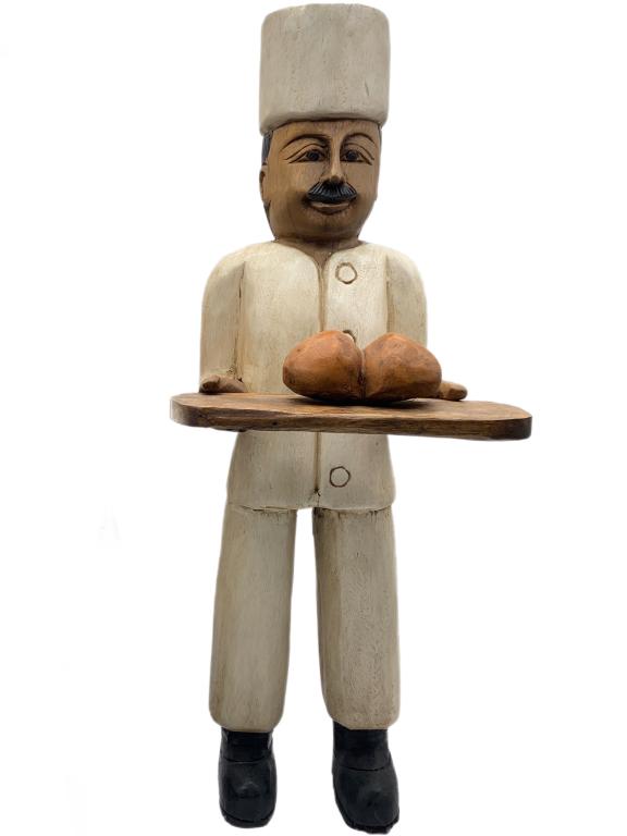 CARVED WOOD & IRON ITALIAN BREAD CHEF STATUE 25" (1 of 4)