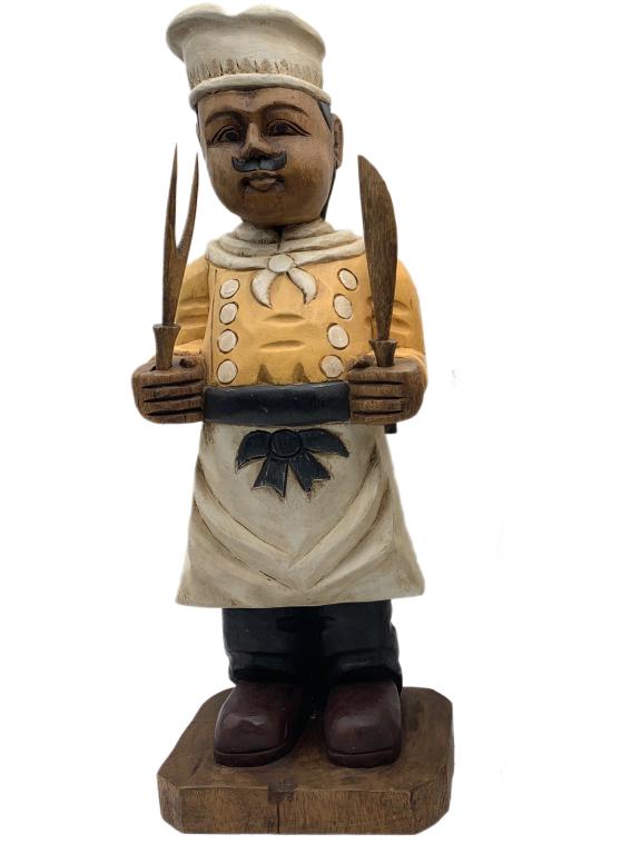 CARVED WOOD & IRON ITALIAN CHEF STATUE 25" (1 of 3)