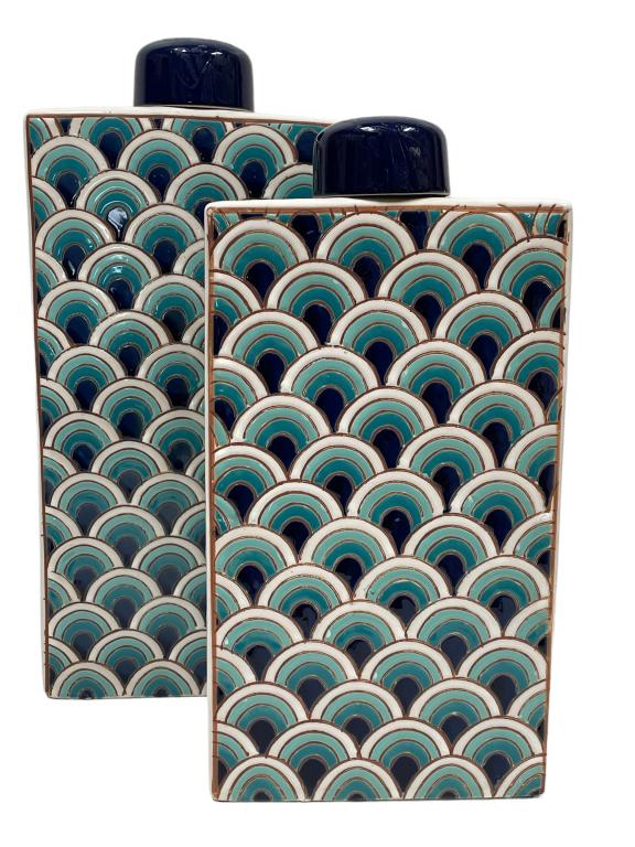 PAIR OF COBALT BLUE & WHITE DECORATIVE VASES (1 of 9)