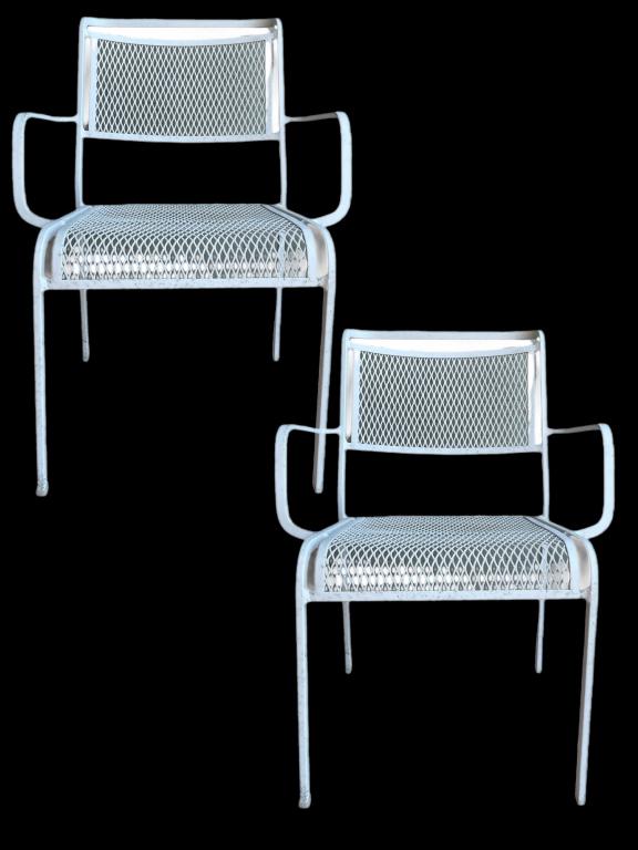 PAIR OF MID MOD DIAMOND PATTERN PATIO CHAIRS (1 of 3)