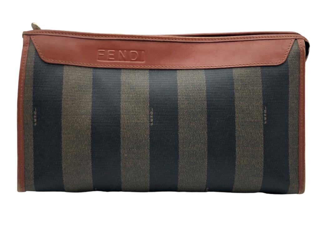 FENDI VINTAGE BROWN/BLACK CLUTCH: FENDIVINTAGE CLUTCHBROWN/BLACKCOATED CANVASPECAN COATED CANVAS29*11*10CM - AAS5696ALL BAGS HAVE BEEN AUTHENTICATEDBOX 12B