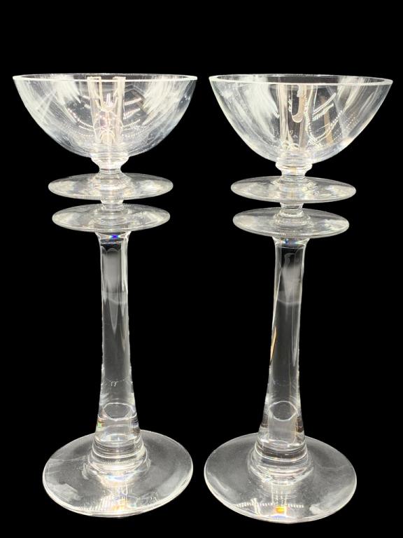 VTG STEUBEN GLASS & SILVER CANDLE HOLDERS(2): -VTG STEUBEN GLASS & SILVER CANDLE STCK HOLDERS(2) -SIGNED ON BOTTOMJR 9/7