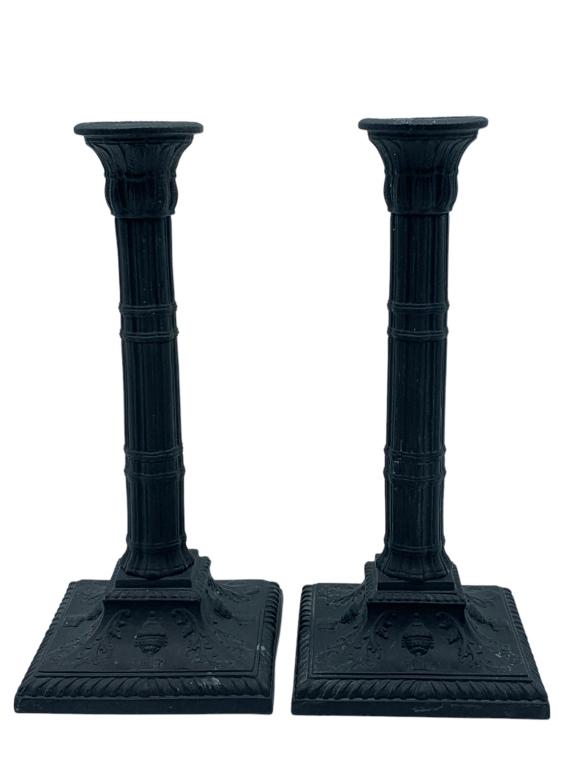 VTG BLACK ITALIAN CERAMIC CANDLE HOLDERS (1 of 6)