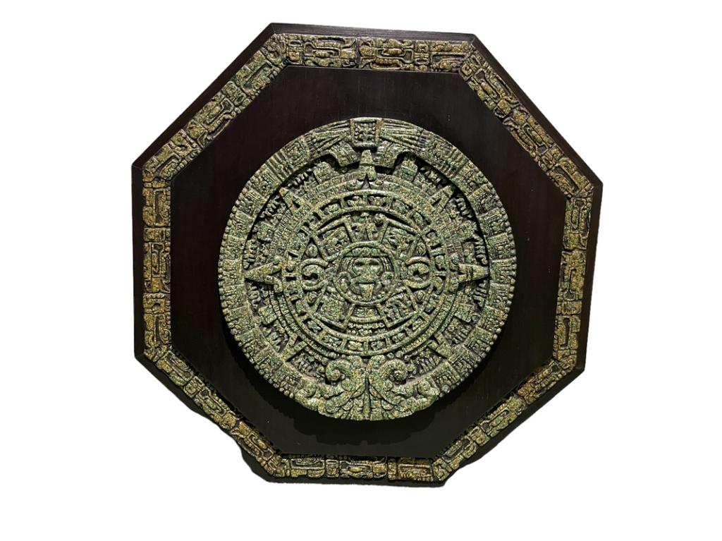 ZAREBSKI MALACHITE MAYAN CALENDAR WALL SCULPTURE: VINTAGE ORIGINAL MALACHITE ZAREBSKI MAYAN CALENDAR WALL SCULPTURE-24" X 24" APPROX-GOOD PRE OWNED CONDITION-DP81122 THIRD PARTY SHIPPING REQUIRED ON ALL ITEMS. A list of shippers can be found in our S