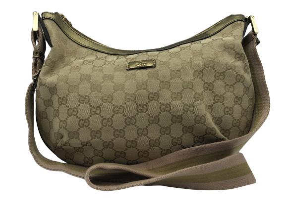 GUCCI BEIGE/BROWN MONOGRAMMED WEB MESSENGER BAG (1 of 4)