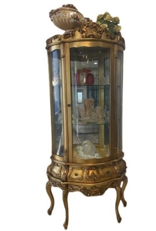 ELEGANT ITALIAN GOLD GILT CURIO DISPLAY CABINET (1 of 5)