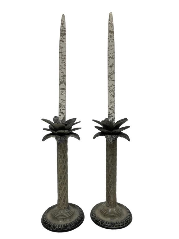 PAIR OF VINTAGE TOLE STYLE CANDLESTICKS 11" (1 of 6)