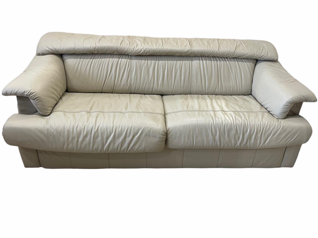 MID MOD BEIGE LEATHER SLEEP SOFA (1 of 1)
