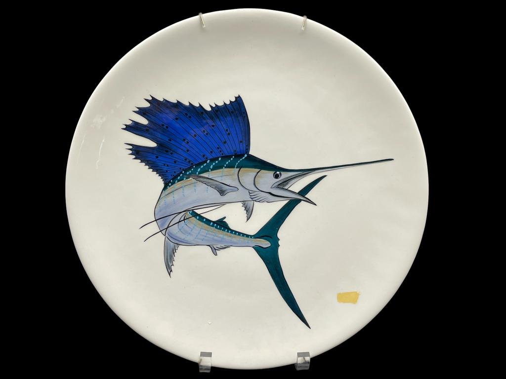 VINTAGE CERAMIC SAILFISH SPORT FISHING PLATE 14" (1 of 5)