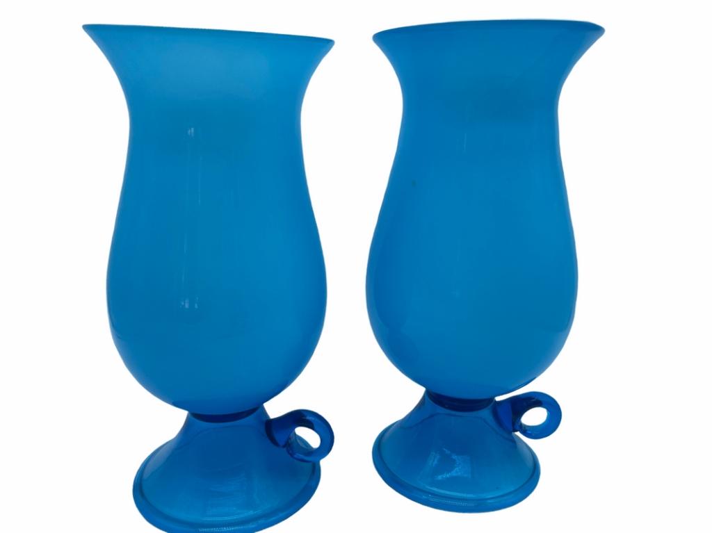 PAIR OF BLUE  SATIN GLASS CANDLESTICK HOLDERS13" (1 of 3)