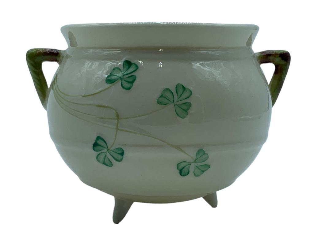 VTG BELLEEK PORCELAIN SHAMROCK OPEN SUGAR BOWL POT (1 of 4)