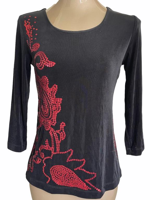 CHICO'S BLACK AND RED WOMENS TOP SZ 0 (1 of 3)