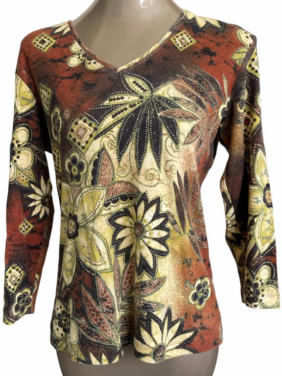 CHICO'S LADIES TROPICAL MOTIF SHIRT SZ 1: CHICO'S LADIES TROPICAL MOTIF SHIRT SZ 1
