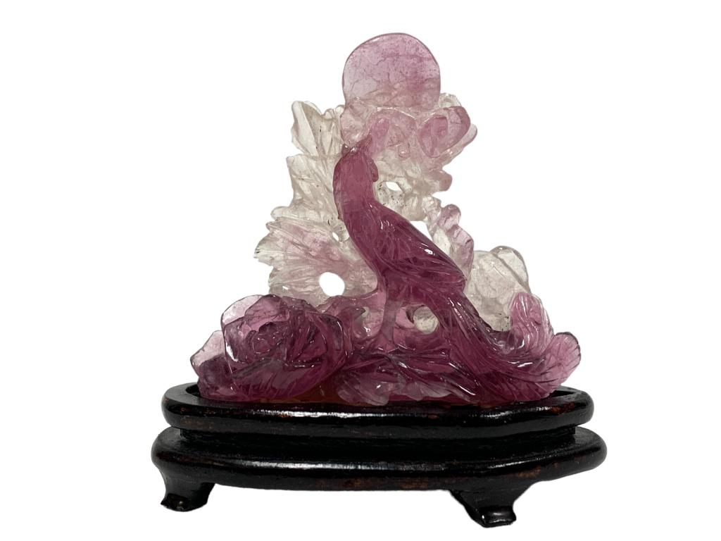 VTG CHINESE CARVED AMETHYST PEACOCK WITH ROSE 4" (1 of 6)