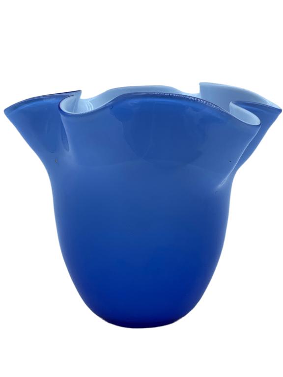 COBALT BLUE RUFFLED HAND BLOWN ART GLASS (1 of 5)