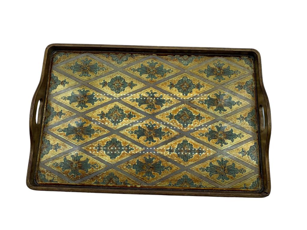 VTG HAND PAINTED GLASS BOTOM SERVING TRAY (1 of 4)