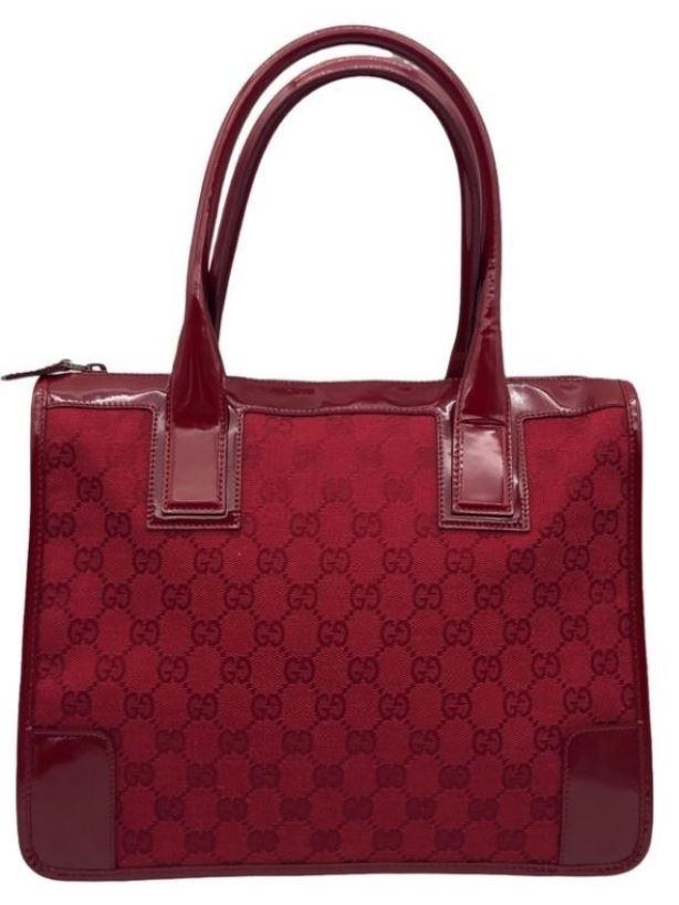 GUCCI RED MONOGRAMMED STRUCTURED TOTE (1 of 4)