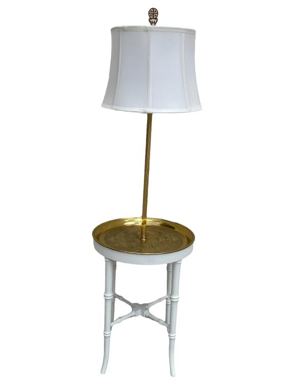 FREDERICK COOPER BAMBOO & BRASS STYLE TABLE LAMP: VINTAGE FREDRERICK COOPER COASTAL MODERN CHINOISERIE FAUX BAMBOO & BRASS STYLE TABLE LAMP-53" X 16" DIAMETER APPROX-GOOD PRE OWNED CONDITION REPAINTED, MARKS AND WEAR TO WOOD-DP6722