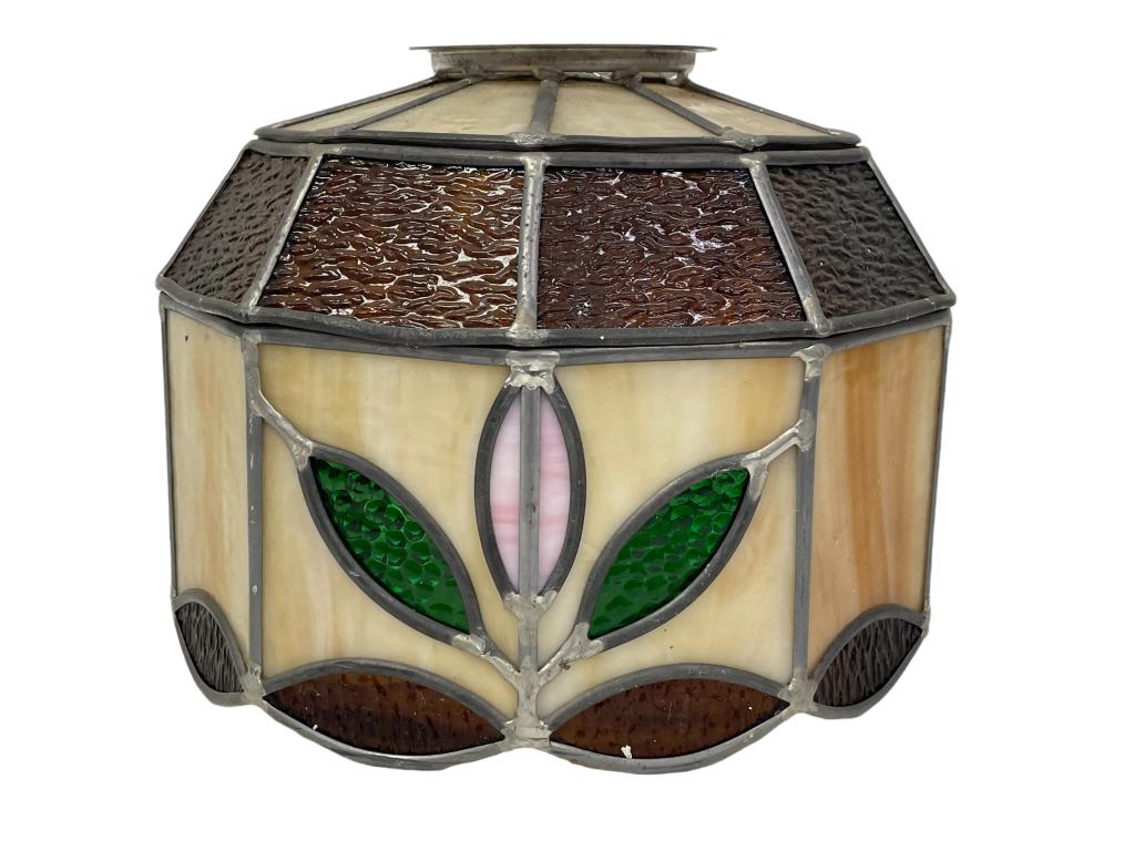 VINTAGE STAINED GLASS PENDANT CHANDELIER SHADE 10" (1 of 8)