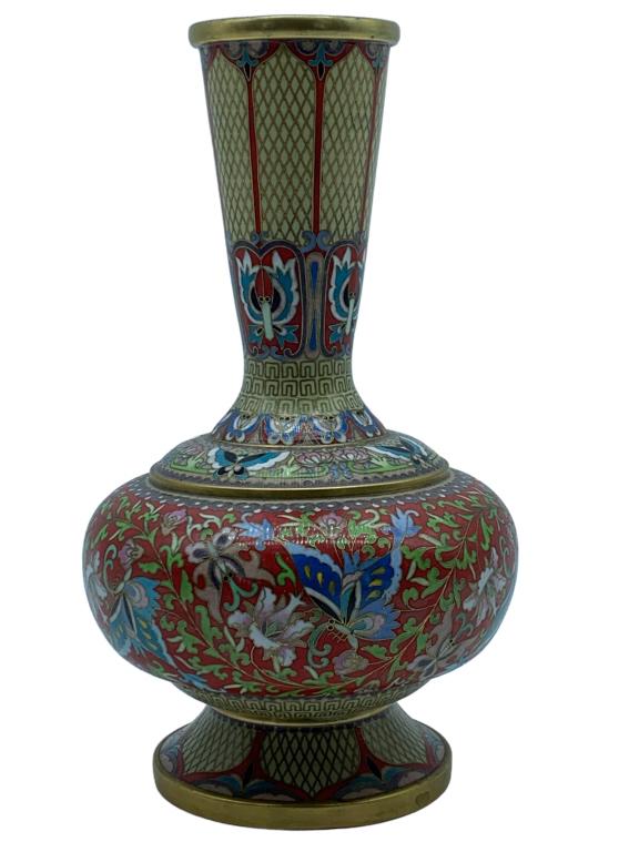 VTG CLOISONNE BRASS AND ENAMEL BALUSTER VASE 9" (1 of 6)