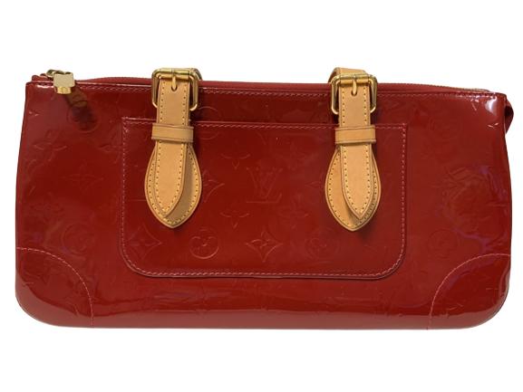 LOUIS VUITTON ROSEWOOD HANDBAG: Louis Vuitton Rosewood Handbag- Pomme D'Amour Calf Leather- Monogram Vernis- Vachetta Leather Straps- Golden Brass Hardware- 32*14*14cm- FL3099 (39th Week of 2009)ALL BAGS HAVE BEEN AUTHENTICATED - AA
