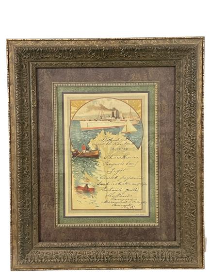 DECORATIVE 1908 OCEAN LINER SHIP MENU ART  26" (1 of 3)