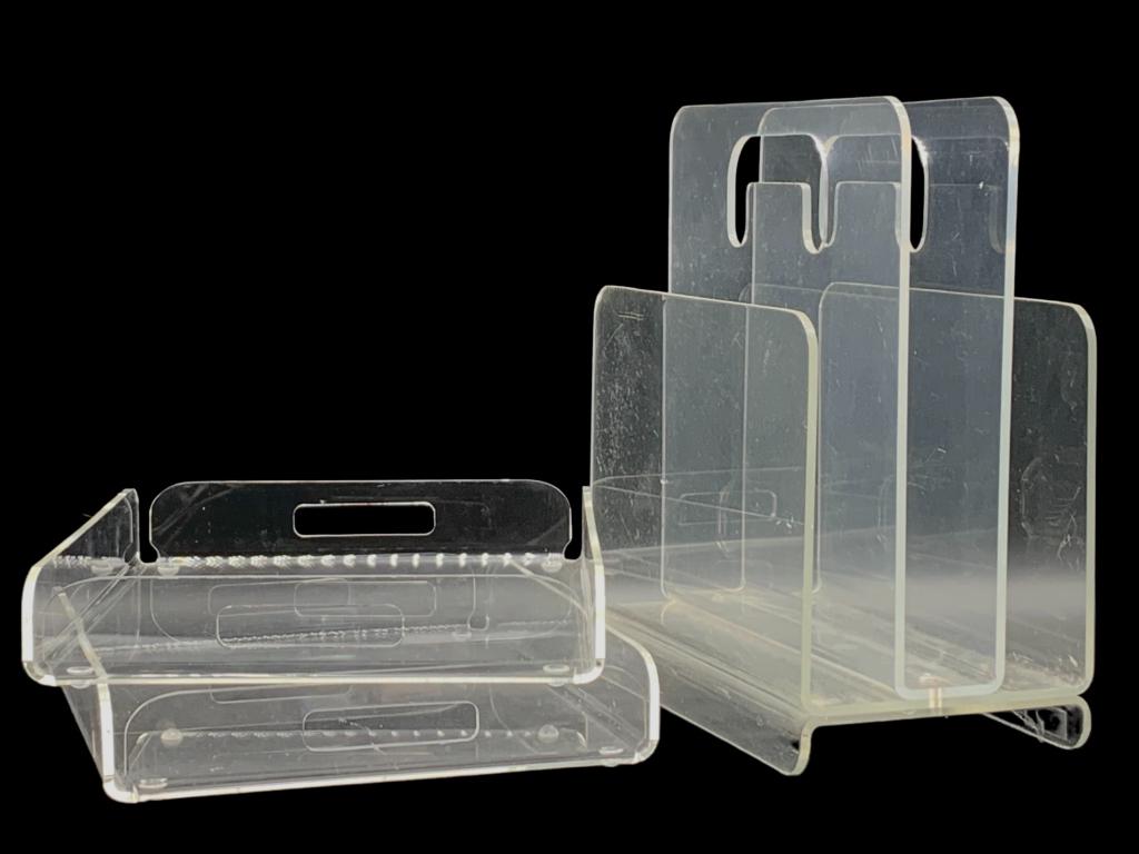 VTG 1976 LUCITE MAGAZINE RACK & DESK TRAYS (1 of 9)