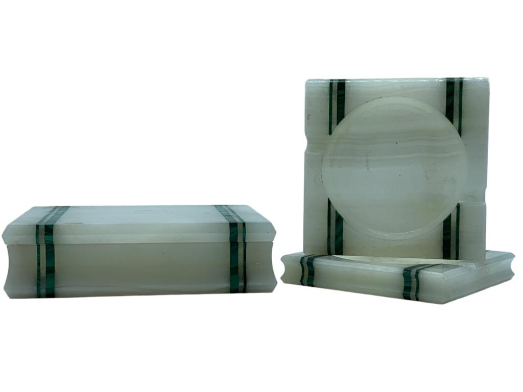 VTG ALABASTER & MALACHITE COASTER & BOX SET (1 of 6)