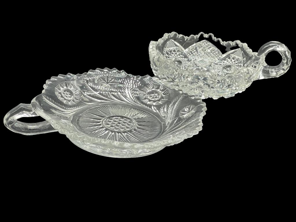 VTG PAIR OF CUT GLASS HANDLED DISHES (1 of 4)