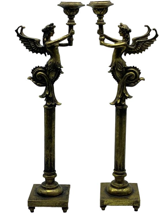 PAIR OF MODERN BRONZE FIGURAL CANDLESTICKS 23.5" (1 of 5)