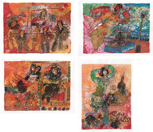 SET OF 4 THEO TOBIASSE LITHOGRAPH PRINTS 21.5" (1 of 17)