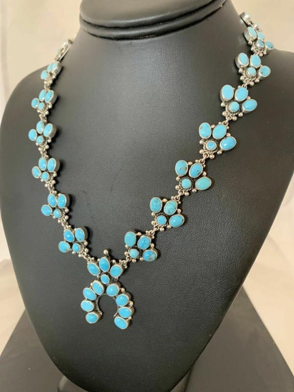 Sterling Silver Squash Blossom Turquoise Necklace (1 of 4)