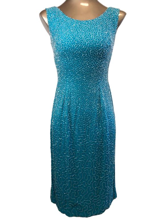 VINTAGE PRETTY BLUE BEADED EVENING DRESS (1 of 3)