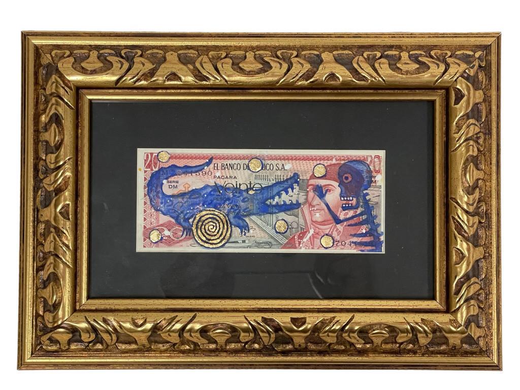 A. MEZA ORIGINAL ART MEXICO 20 PESO BANK NOTE 12" (1 of 3)