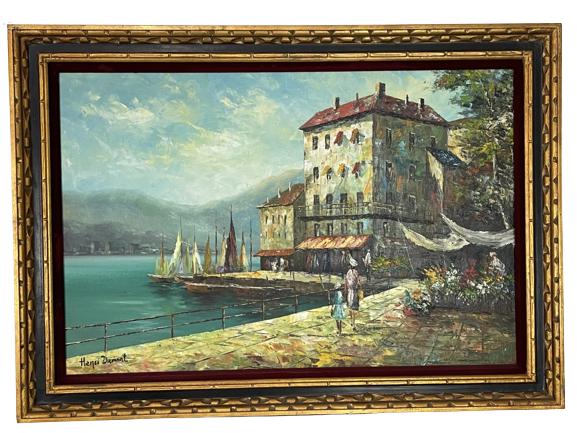 LARGE HENRI DUMONT COASTAL CITYSCAPE PAINTING (1 of 5)
