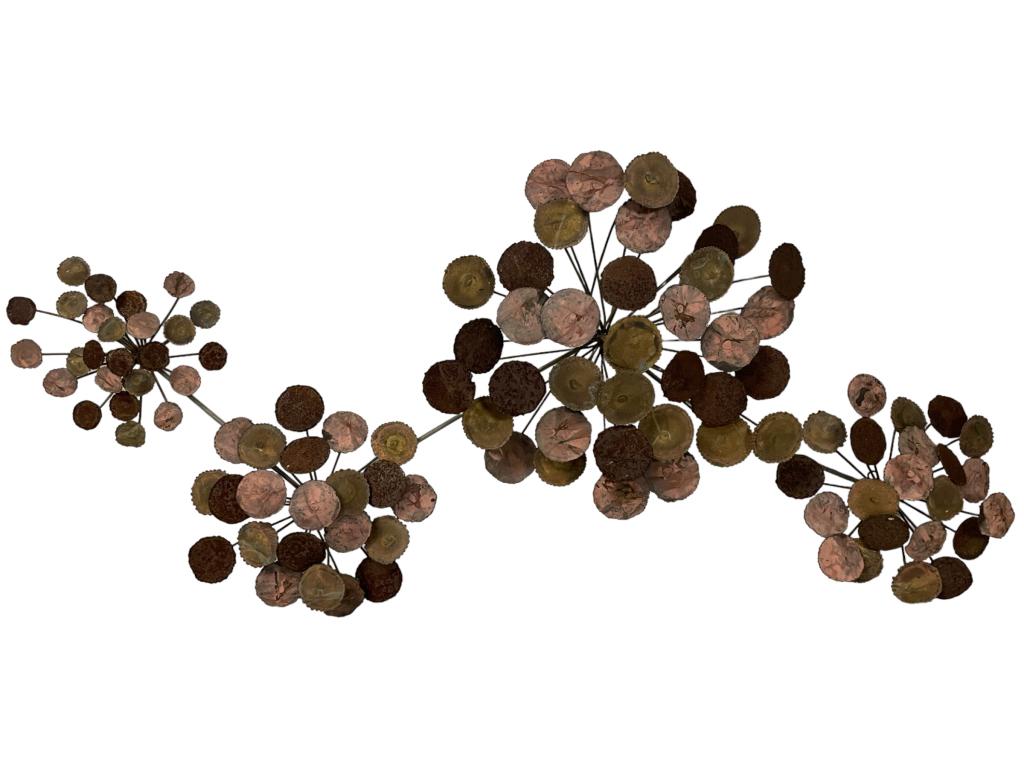 60'S POM POM METAL WALL SCULPTURE MANNER JERE 40": MANNER OF CURTIS JERE 1960'S POM POM METAL WALL SCULPTURE WITH NICE PATINA | MID CENTURY MODERN MID MOD HOME DECOR VINTAGE RETRO FURNITURE-NOT SIGNED-40" X 14"X 5" APPROX-PRE OWNED CONDITION-DP102022