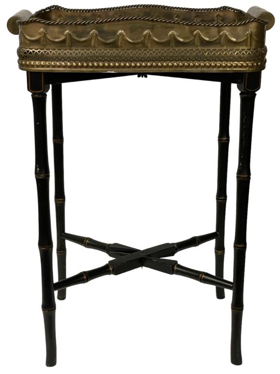 HOLLYWOOD REGENCY BAMBOO BRASS TRAY TABLE 33" (1 of 7)
