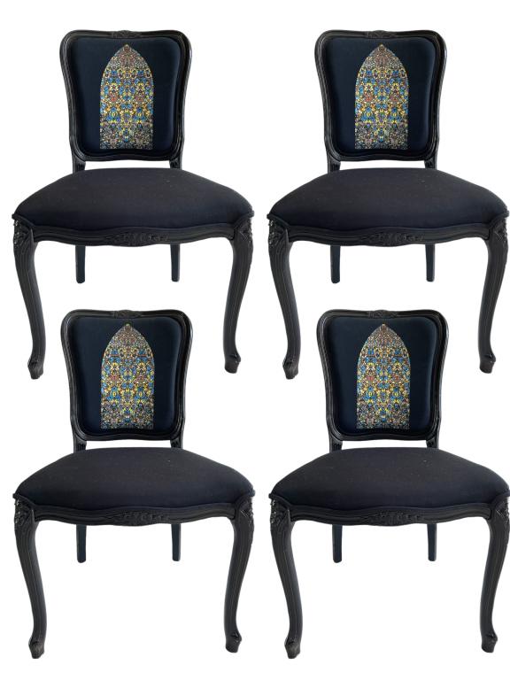 4 HANDMADE DAMIEN HIRST FABRIC DINING CHAIRS 22" (1 of 8)